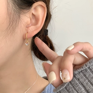 S925 sterling silver heart earrings with gold twist hoops and iridescent opal-like charms