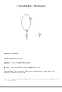 Detail specifications of S925 sterling silver asymmetrical star earrings and hoop set