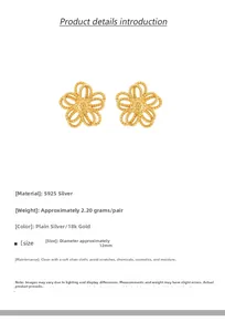 Detailed view of 12mm 925 sterling silver hollow flower stud earrings with gold plating