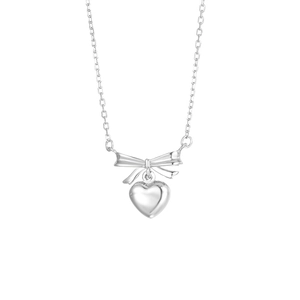 S925 sterling silver bow and heart pendant necklace with a minimalist thin chain