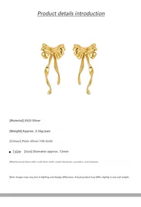 Détails de boucles d'oreilles nœud en argent S925 plaqué or 18K avec les spécifications