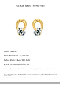 Close-up of S925 silver 18k gold plated stud earrings with sparkling cubic zirconia