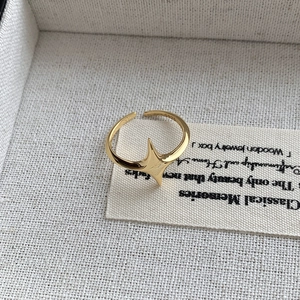 Macro shot of S925 sterling silver hallmark on golden north star open ring for women