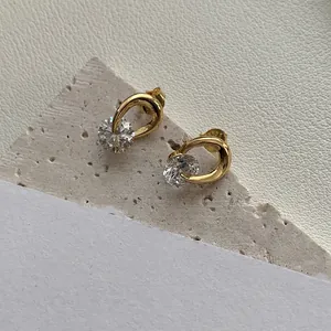 Minimalist S925 sterling silver gold-plated wrap earrings with sparkling cubic zirconia