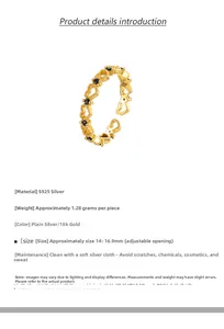Detailed spec sheet showing the S925 silver hollow heart ring with black cubic zirconia