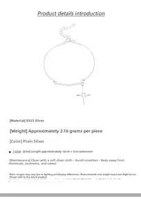 Detailed size specifications of S925 sterling silver cross bracelet with 3cm extension