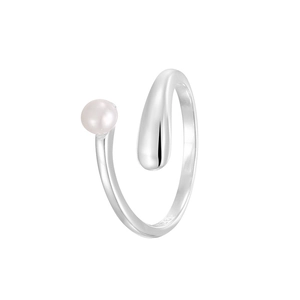 Minimalist S925 sterling silver crossover ring with freshwater pearl and teardrop design