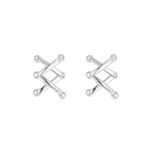 Elegant S925 sterling silver stud earrings featuring a minimalist cross grid line design