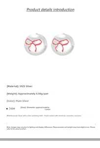 Detailed specs of S925 sterling silver hoop earrings with pink bow and 12mm diameter