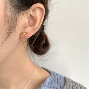 Elegant gold bow-shaped drop earrings for women made of S925 sterling silver material