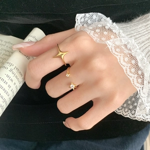 Minimalist S925 sterling silver double star open adjustable gold rings for women