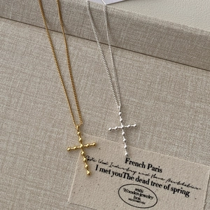 Collier Croix en Argent Sterling S925 pour Femme Design de Perles Minimaliste Plaqué Or 18K Chaîne de Clavicule Religieuse