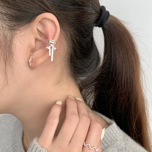 S925 sterling silver ballet bow ear cuff and star stud earring set for women