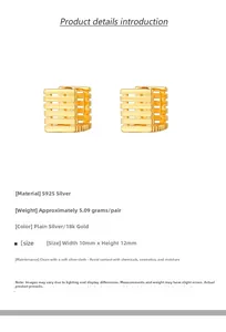 Detail of S925 sterling silver square hoop earrings with size and weight parameters