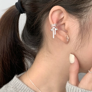 S925 sterling silver ballet bow ear cuff and star stud earring set for women