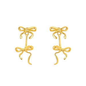 Elegant gold bow-shaped sterling silver drop earrings on a clean white background