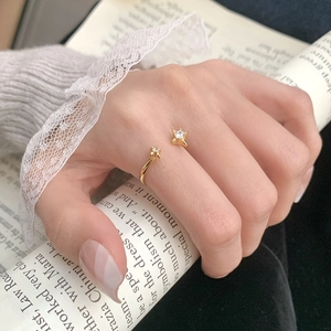 Bague étoile dorée ajustable en argent 925 avec zircons pour femme