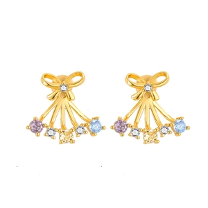 Elegant S925 silver butterfly earrings featuring colorful zircon stones in a fan shape design