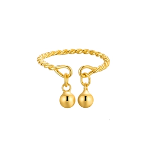 Adjustable S925 sterling silver twist ring in gold with double polished bead pendants