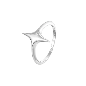 Minimalist S925 sterling silver adjustable open ring with geometric star design
