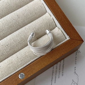 S925 Sterling Silver Geometric Multi Layer Ring For Women Minimalist Open Adjustable Finger Ring Fashion Jewelry Gift