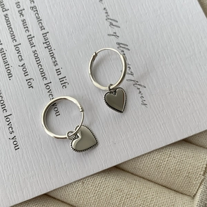 Boucles d'Oreilles Créoles Cœur en Argent Sterling 925 Pour Femmes Minimaliste Bord Perlée Bijoux Fins Polyvalents Cadeau