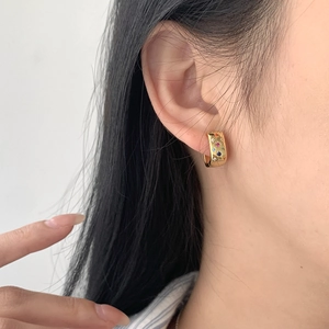 Vintage 925 silver gold-plated hoop earrings with colorful zircon star inlay for women