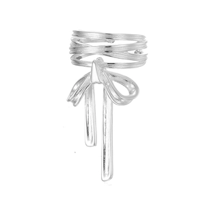 S925 sterling silver ballet bow ear cuff with elegant ribbon tassel in silver finish