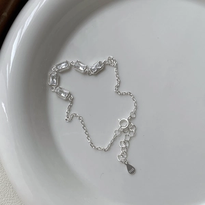 925 Sterling Silver Bracelet For Women Elegant Baguette Cut Rhinestone Inlaid Adjustable Chain Minimalist Fashion Jewelry Accessories