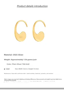 Detailed view of S925 sterling silver curved drop earrings with gold plating and hallmark