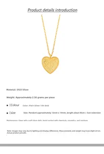 Detailed macro view of S925 silver heart pendant with golden beaded edge and matte finish