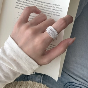 Minimalist S925 sterling silver multi-layer wrap ring with geometric wire design