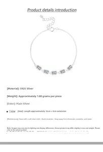 Macro shot of S925 sterling silver bracelet showing 16cm+3cm length with zircon detail