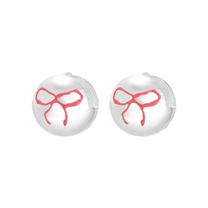 S925 sterling silver hoop earrings with pink enamel heart and bowknot patterns