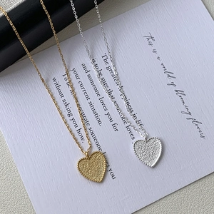 S925 Sterling Silver Heart Pendant Necklace For Women Hammered Texture Beaded Edge Dainty Chain Elegant Fashion Jewelry Gift
