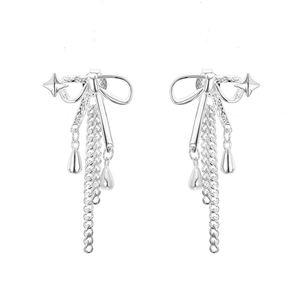 Boucles d'oreilles nœud en argent S925 avec étoiles et franges de glands multicouches