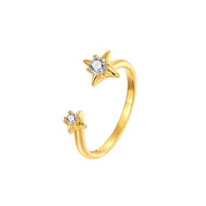 Bague ouverte en argent S925 doré minimaliste avec éléments étincelants d'étoile polaire