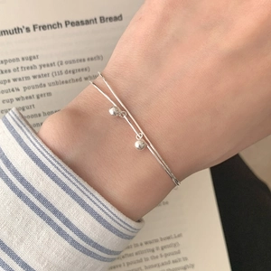 Minimalist S925 sterling silver double-layer bracelet with delicate round beads