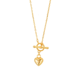 Minimalist S925 sterling silver heart pendant necklace with elegant gold OT buckle clasp