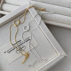 Macro detail of S925 sterling silver snake chain with round clasp and logo tag