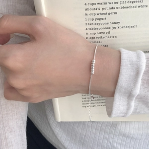 Minimalist S925 sterling silver snake chain bracelet with six sliding beads for women