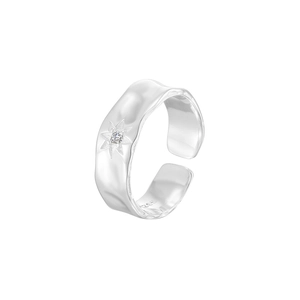 S925 sterling silver star ring with irregular pleated texture and zircon stone