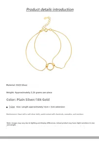 Detail view of S925 sterling silver double-layer bracelet with polished ring and dimensions