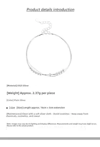 Detail view of double-layer S925 sterling silver beaded bracelet with 16+3cm size specs
