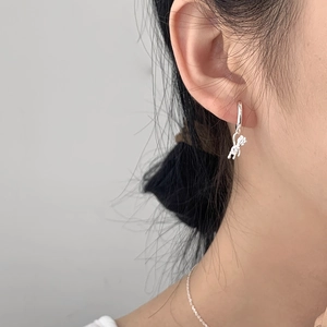 French minimalist S925 sterling silver hoop earrings with cute puppy dog charm