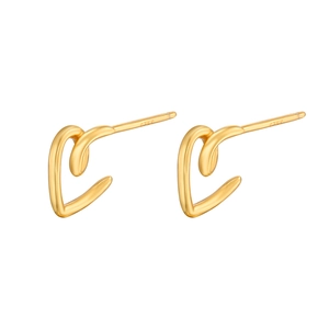 Minimalist S925 sterling silver hollow heart stud earrings in polished gold finish