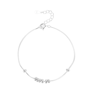 Minimalist S925 sterling silver snake chain bracelet with eight smooth silver beads