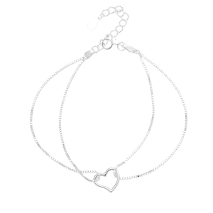 Minimalist S925 sterling silver double-layer heart pendant bracelet with lobster clasp