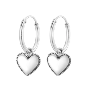 Boucles d'oreilles créoles coeur en argent S925 avec incrustation blanche et perles
