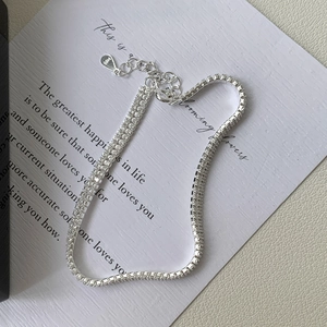 925 Sterling Silver Double Row Rhinestone Bracelet For Women Shiny Minimalist Tennis Chain Adjustable Fashion Jewelry